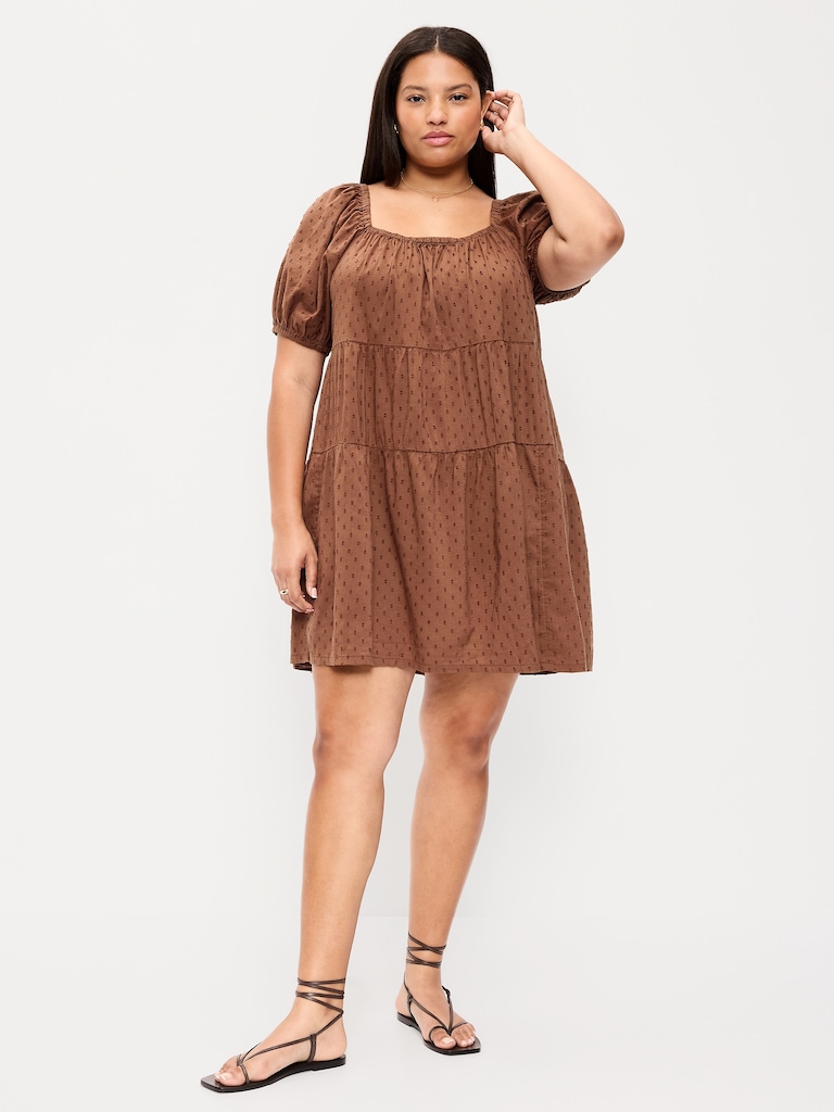 Puff-Sleeve Swing Mini Dress