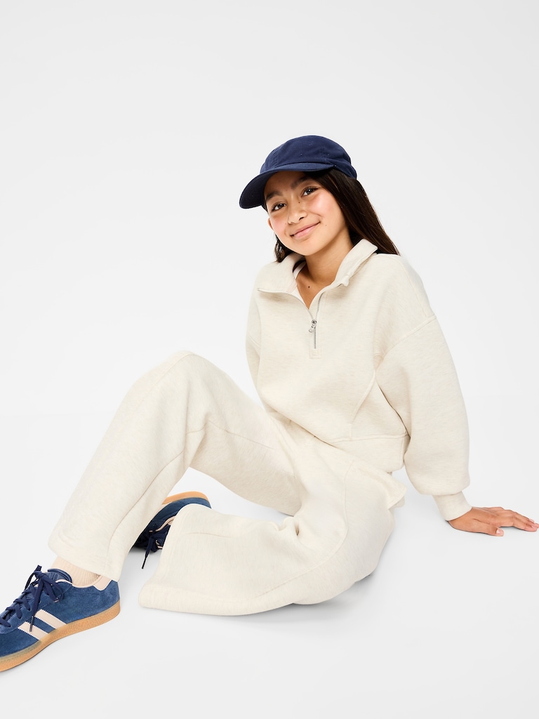 Pantalon jambe large à taille haute en molleton raffiné pour fille