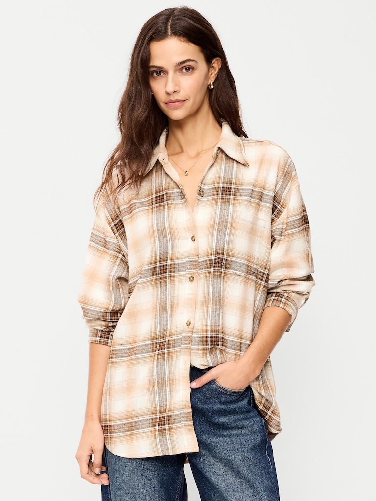 Oversized Button-Down Boyfriend Flannel Shirt