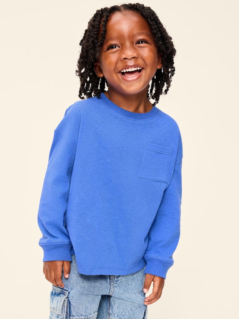 Oversized Long-Sleeve Pocket T-Shirt for Toddler Boys