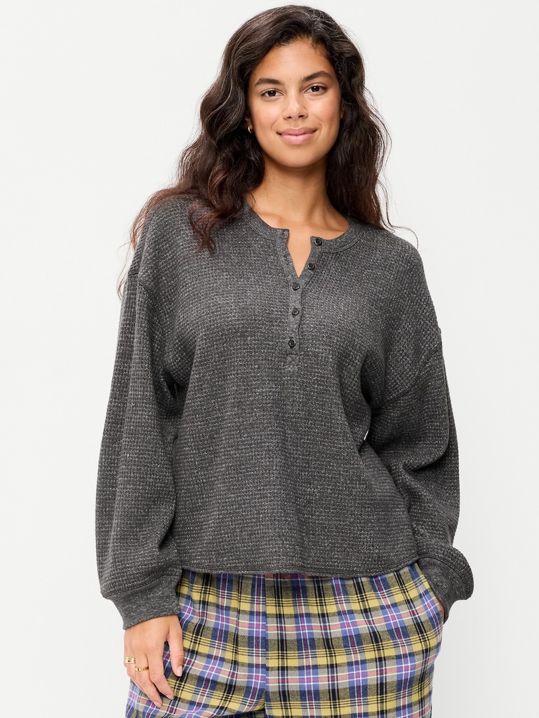 Long-Sleeve Crew-Neck Henley T-Shirt
