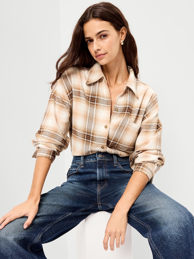 Oversized Button-Down Boyfriend Flannel Shirt