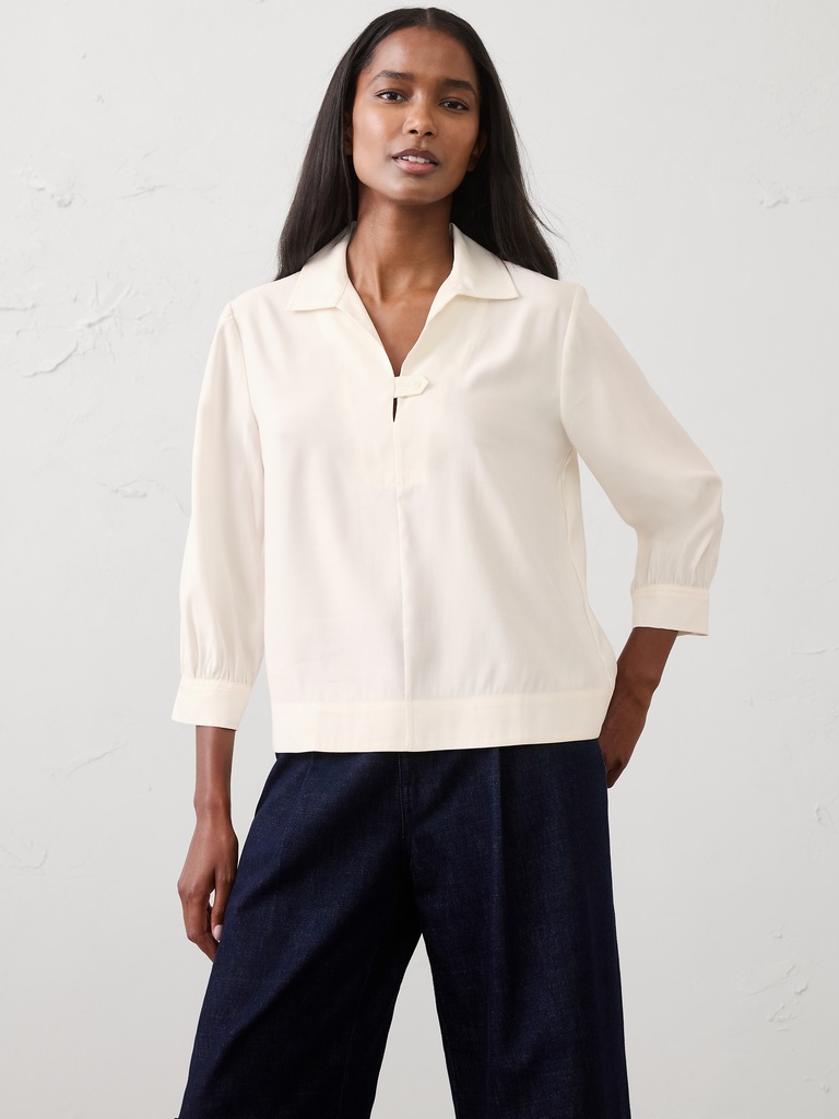 Collared-Tab Pullover Top
