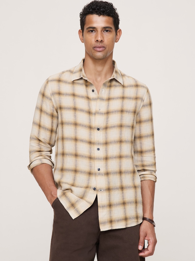 Standard-Fit Plaid Linen-Cotton Shirt