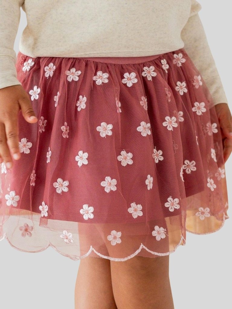 Sweet Wink Berry Floral Embroidered Tutu Skirt