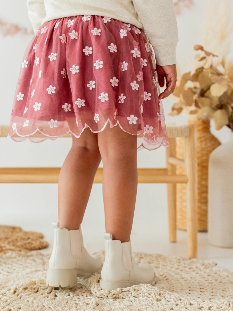 Sweet Wink Berry Floral Embroidered Tutu Skirt