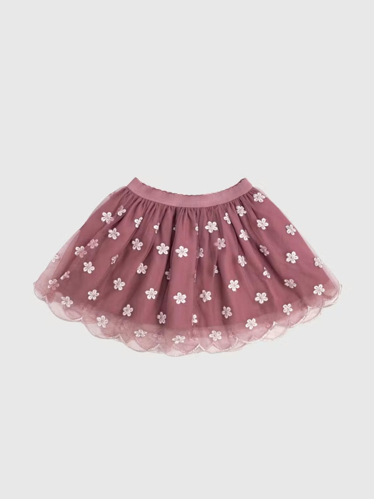 Sweet Wink Berry Floral Embroidered Tutu Skirt