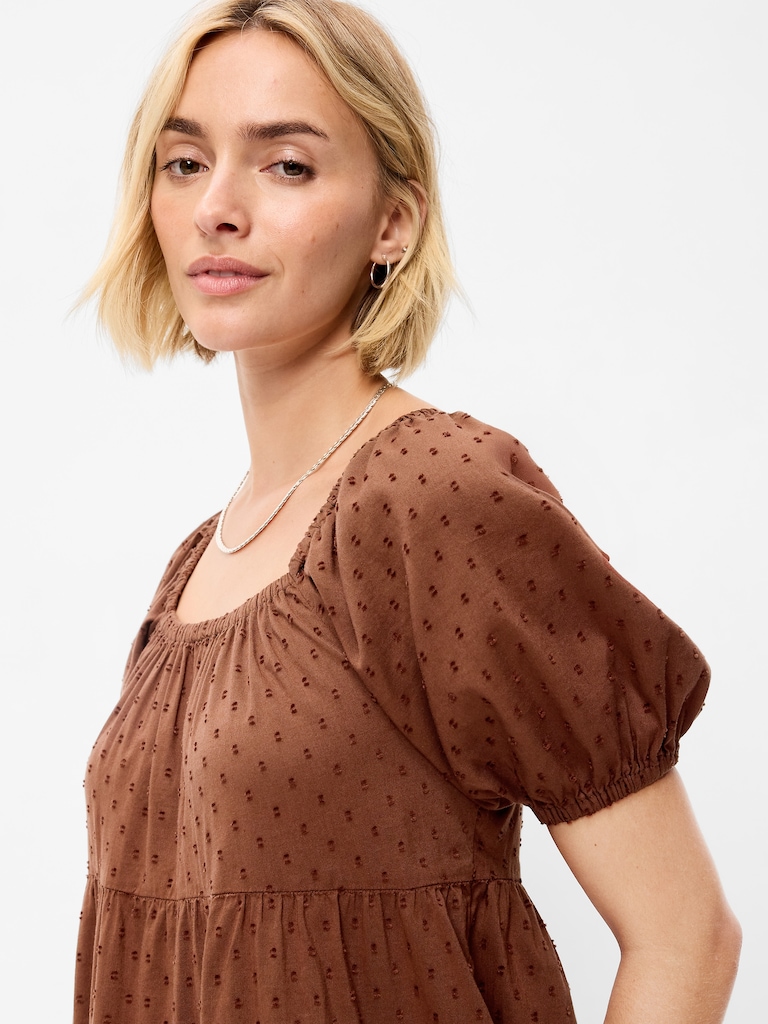 Puff-Sleeve Swing Mini Dress