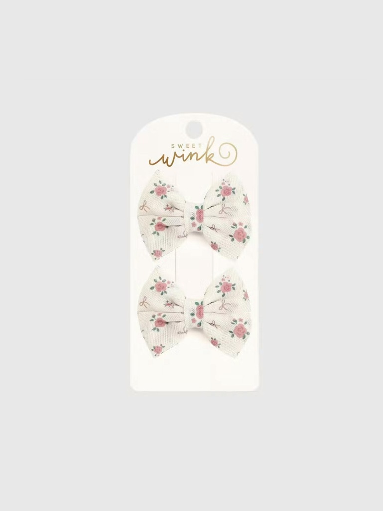 Sweet Wink Coquette Rose Tulle Bow Clip Set