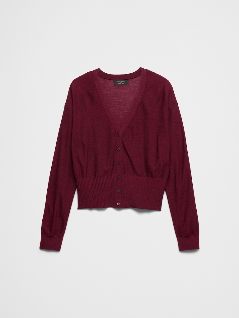 Merino Wool V-Neck Cropped Cardigan Sweater