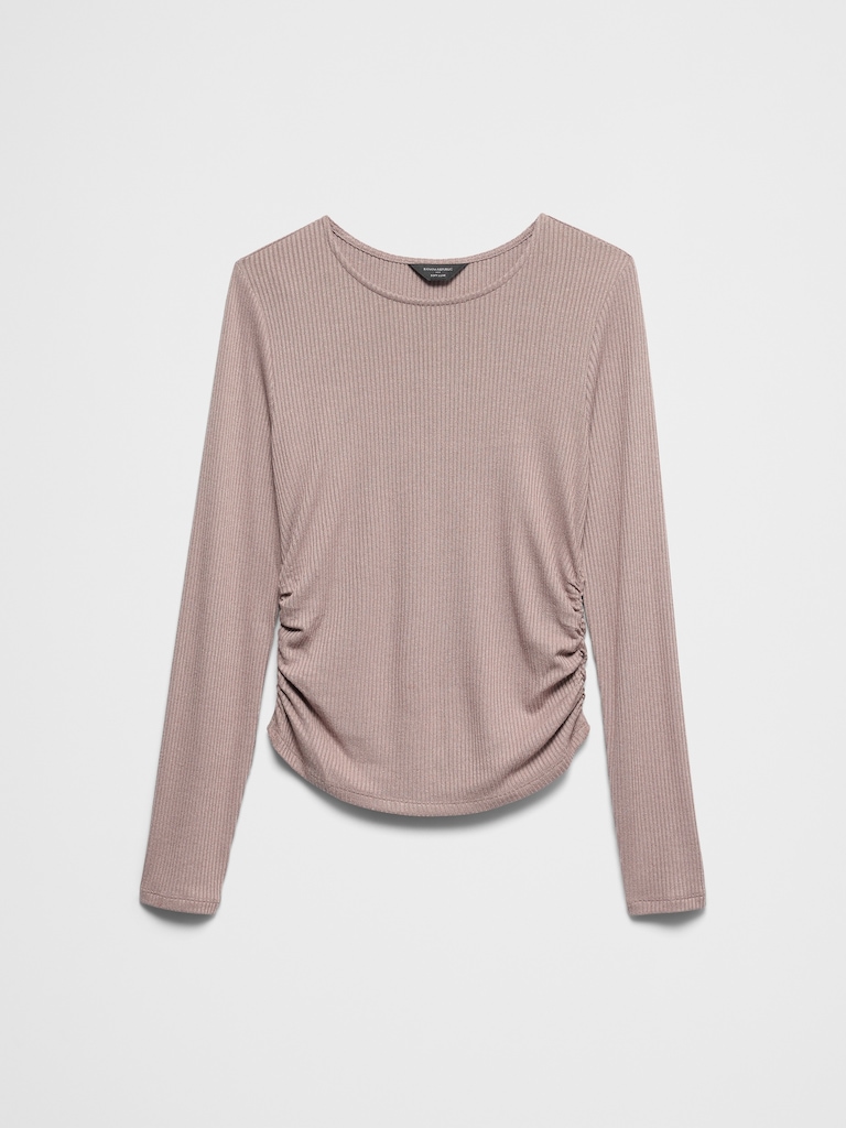 Soft Luxe Ribbed Shirred-Waist Top