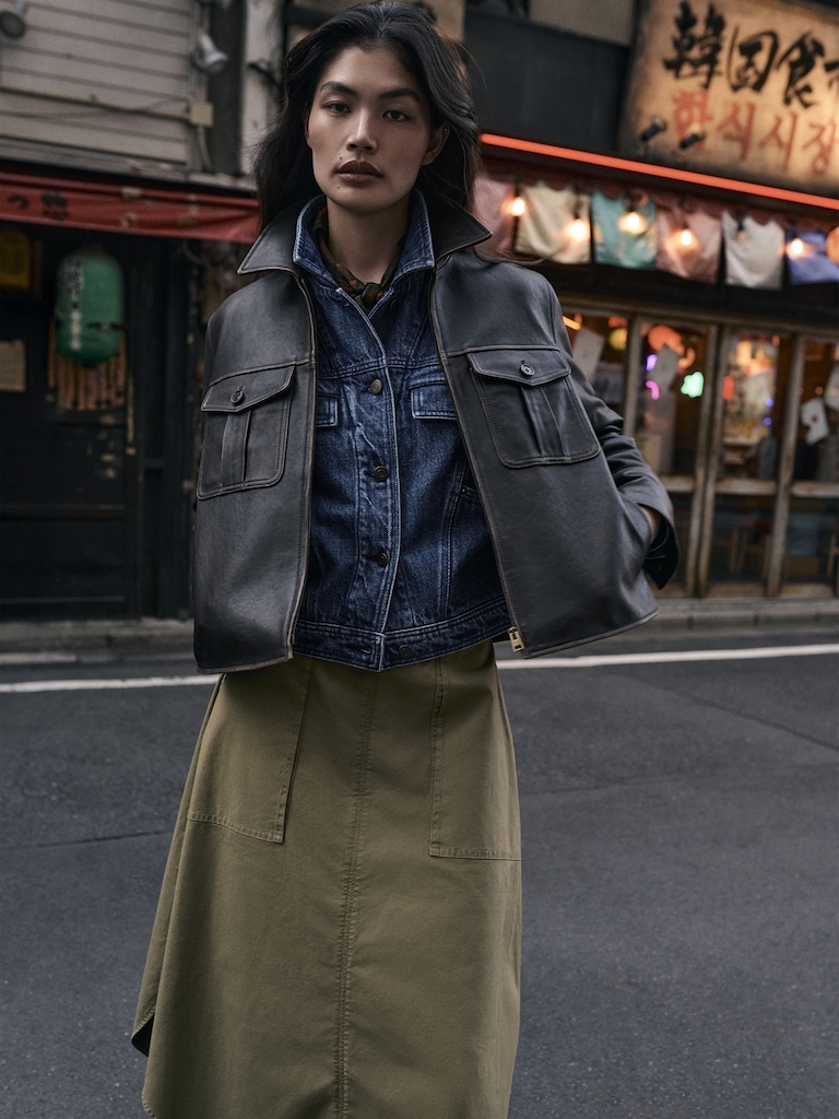 Cotton Canvas Utility Midi Skirt