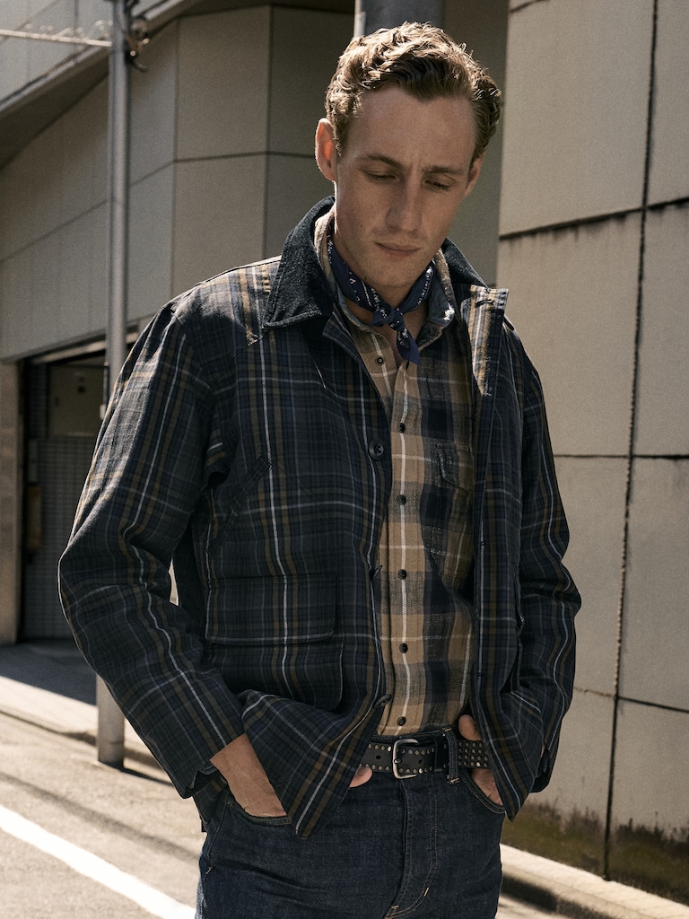 Plaid Chore Coat with Corduroy Collar