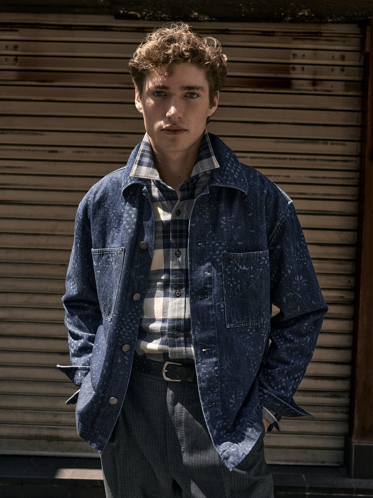 Relaxed-Fit Italian Printed Denim Shirt