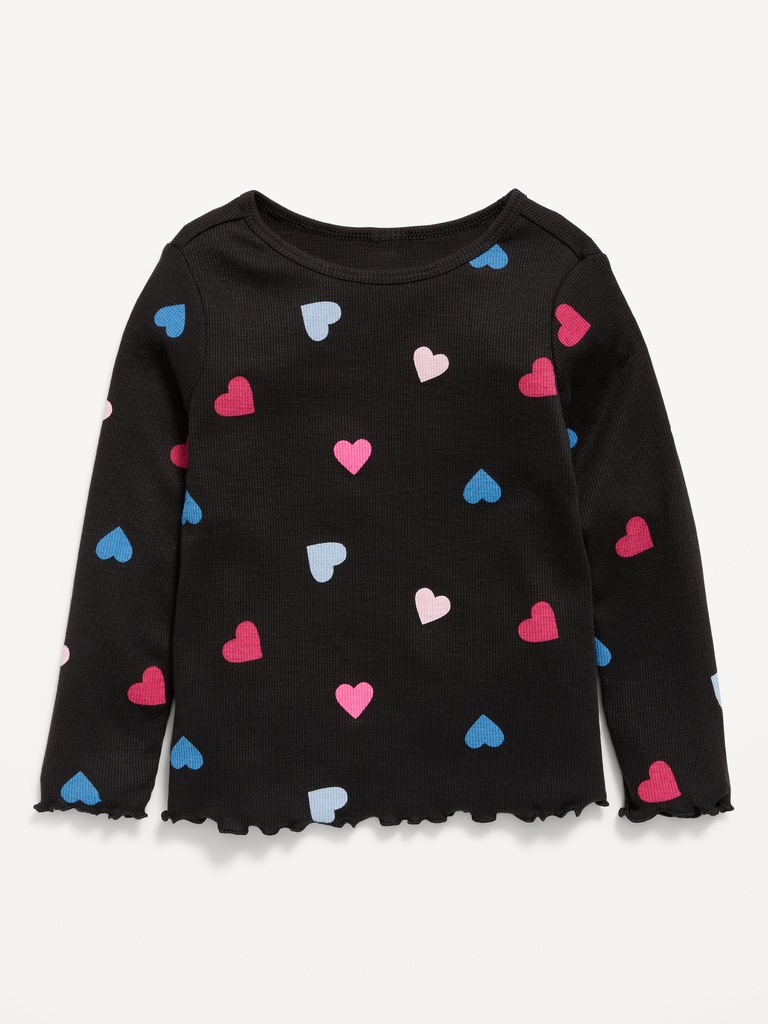 T-shirt ajusté côtelé à manches longues à imprimé pour toute-petite