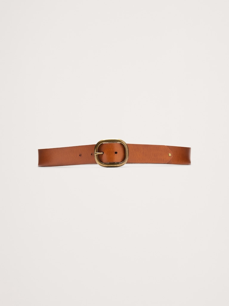 Leather Oval-Buckle Belt