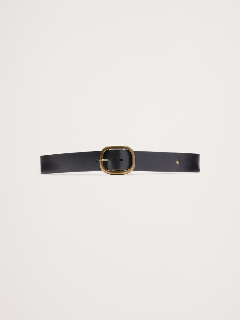 Leather Oval-Buckle Belt