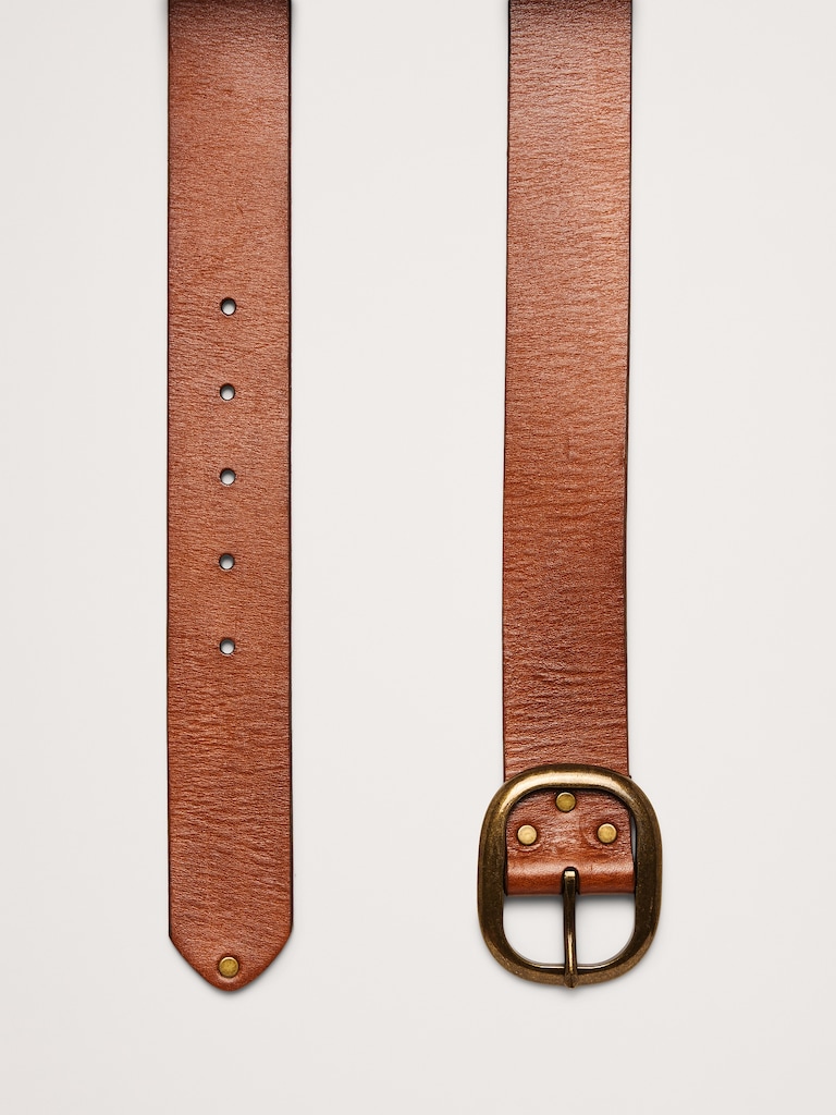 Leather Oval-Buckle Belt
