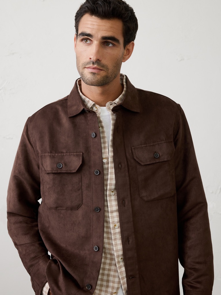 Relaxed-Fit Vegan Suede Overshirt