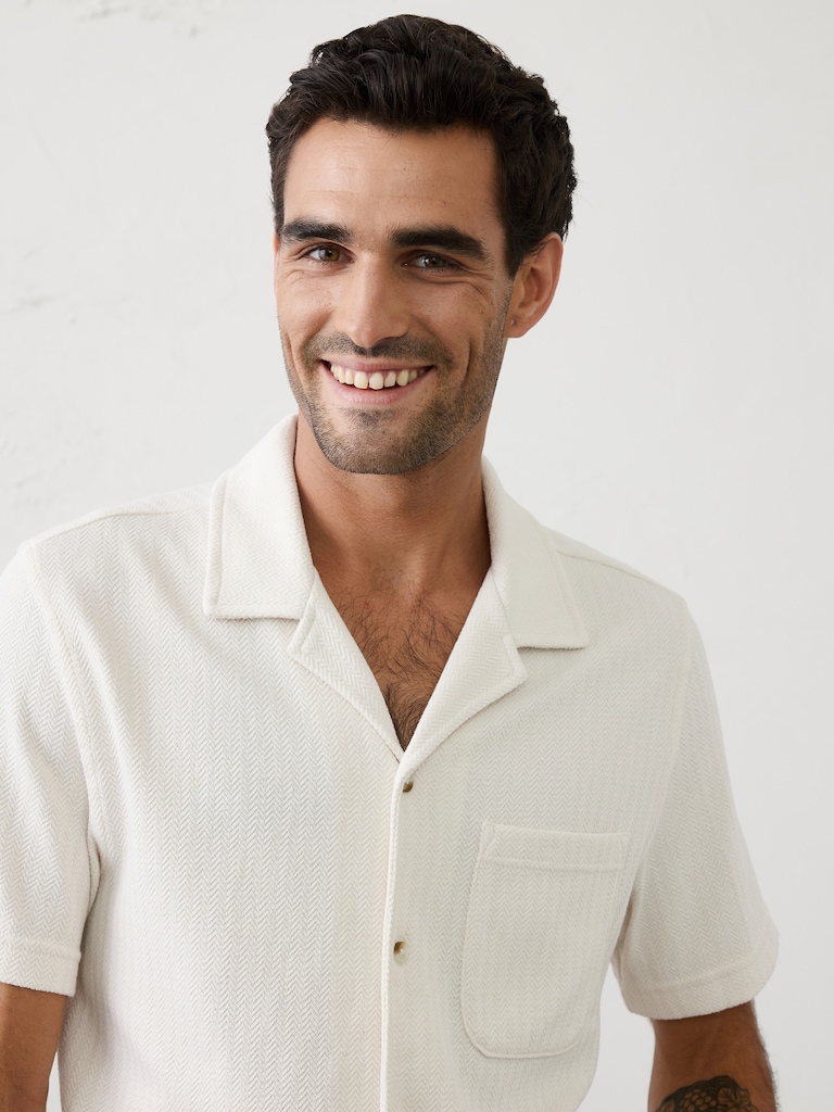 Standard-Fit Knit Herringbone Shirt