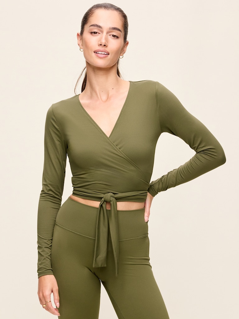 StudioSmooth Long-Sleeve Wrap Top