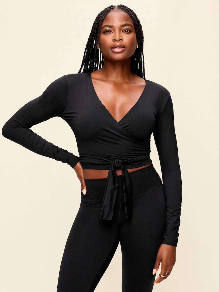 StudioSmooth Long-Sleeve Wrap Top