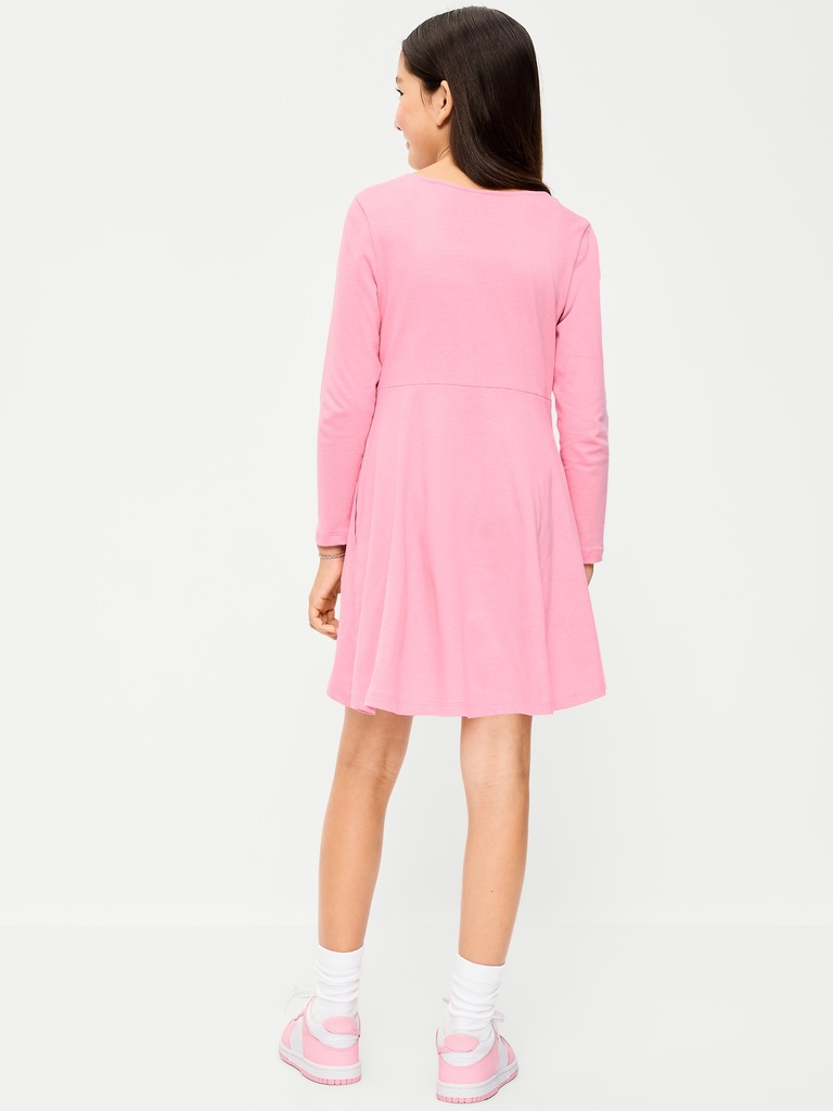 Long-Sleeve Graphic Fit and Flare Dress for Girls