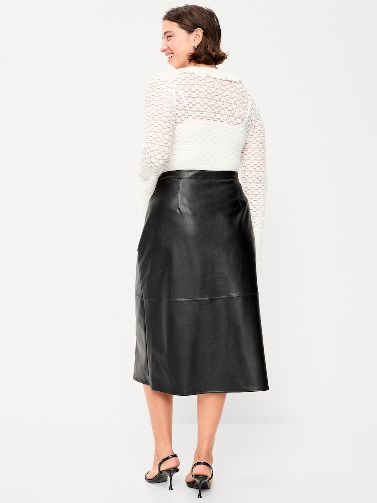 Faux-Leather Pencil Midi Skirt
