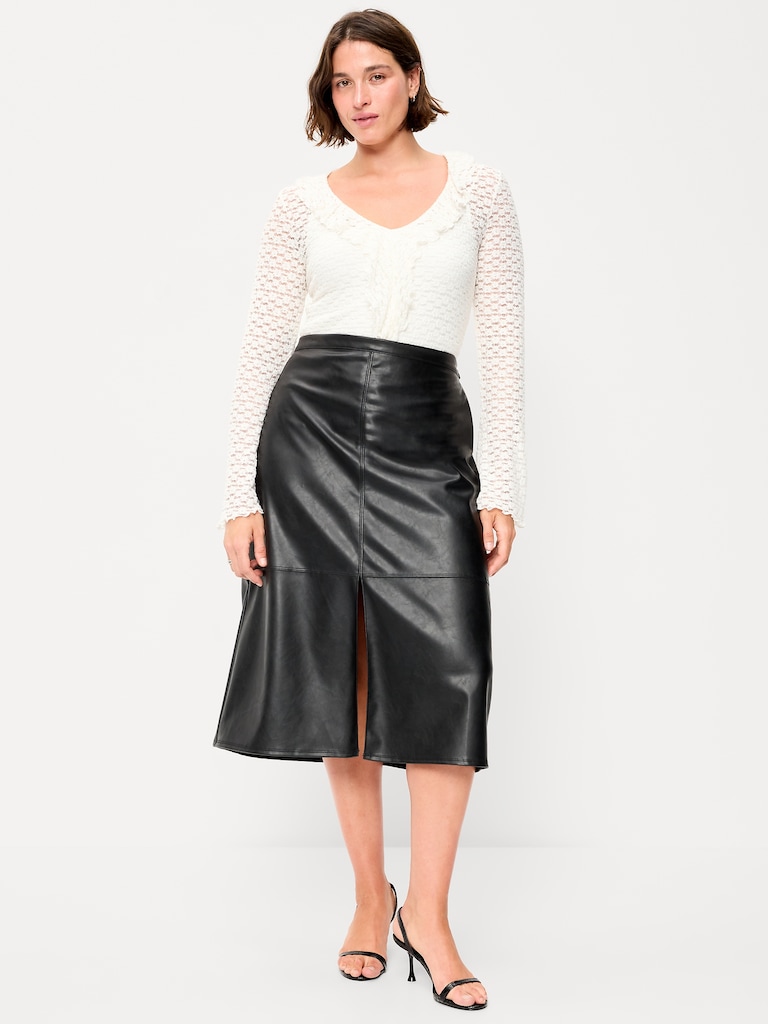 Faux-Leather Pencil Midi Skirt