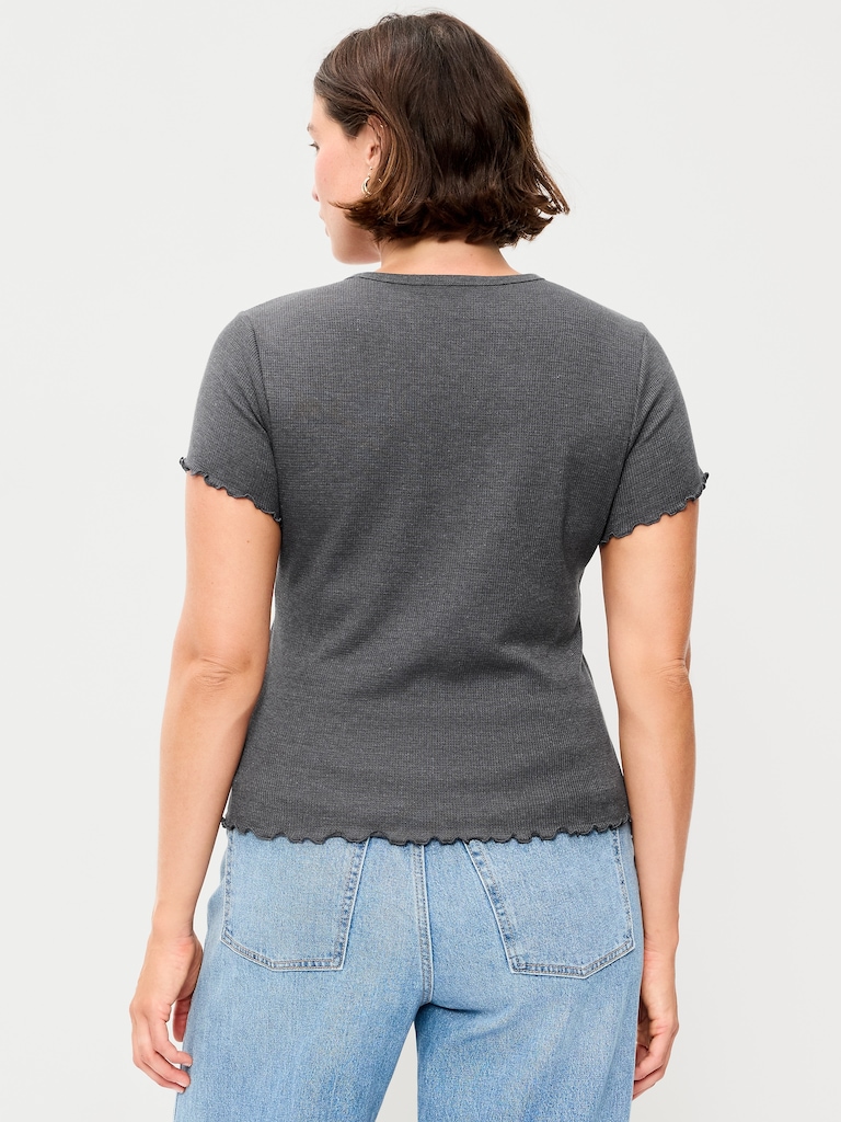 Fitted Waffle-Knit Cropped T-Shirt