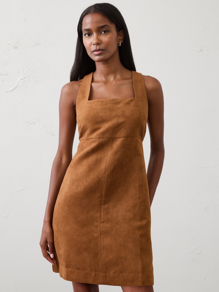 Vegan Suede Empire-Waist Mini Dress