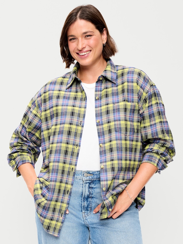 Oversized Button-Down Boyfriend Flannel Shirt