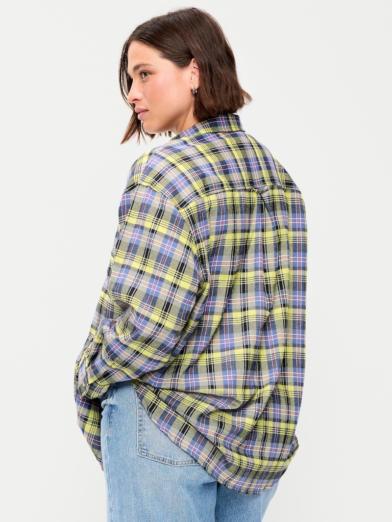 Oversized Button-Down Boyfriend Flannel Shirt
