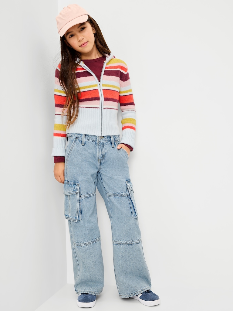Jean cargo coupe très généreuse à jambe large à taille basse pour fille
