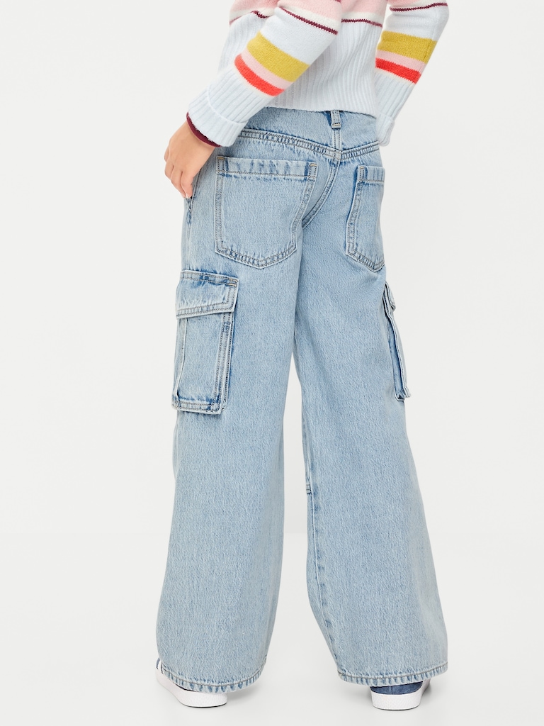 Jean cargo coupe très généreuse à jambe large à taille basse pour fille