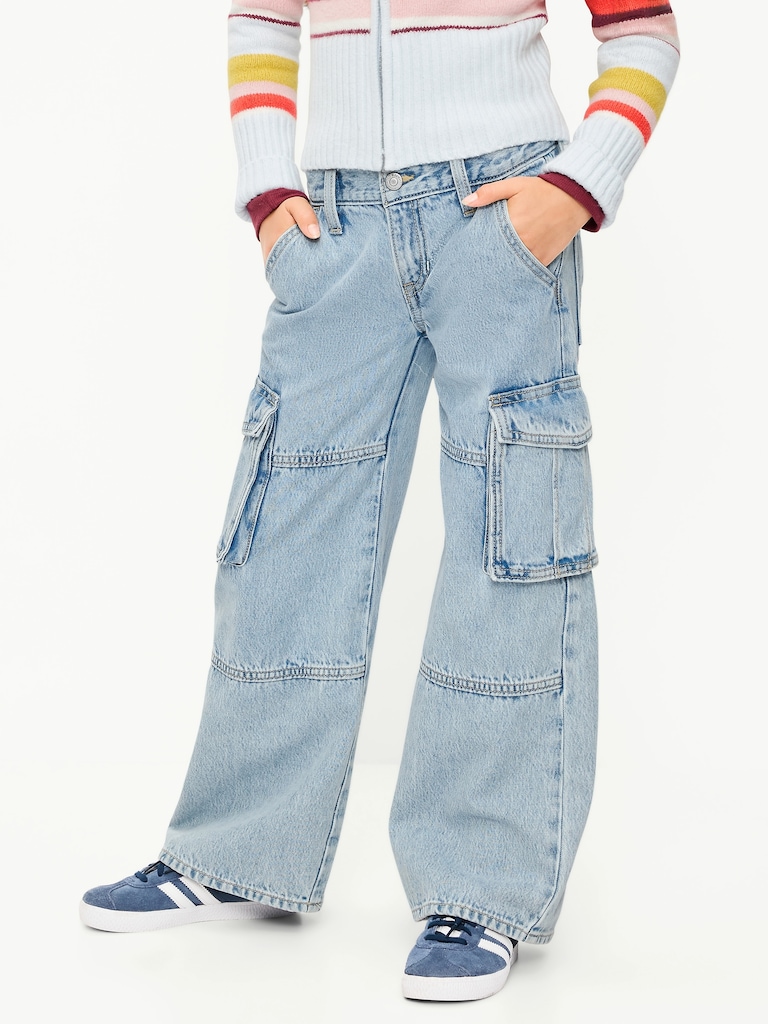 Jean cargo coupe très généreuse à jambe large à taille basse pour fille