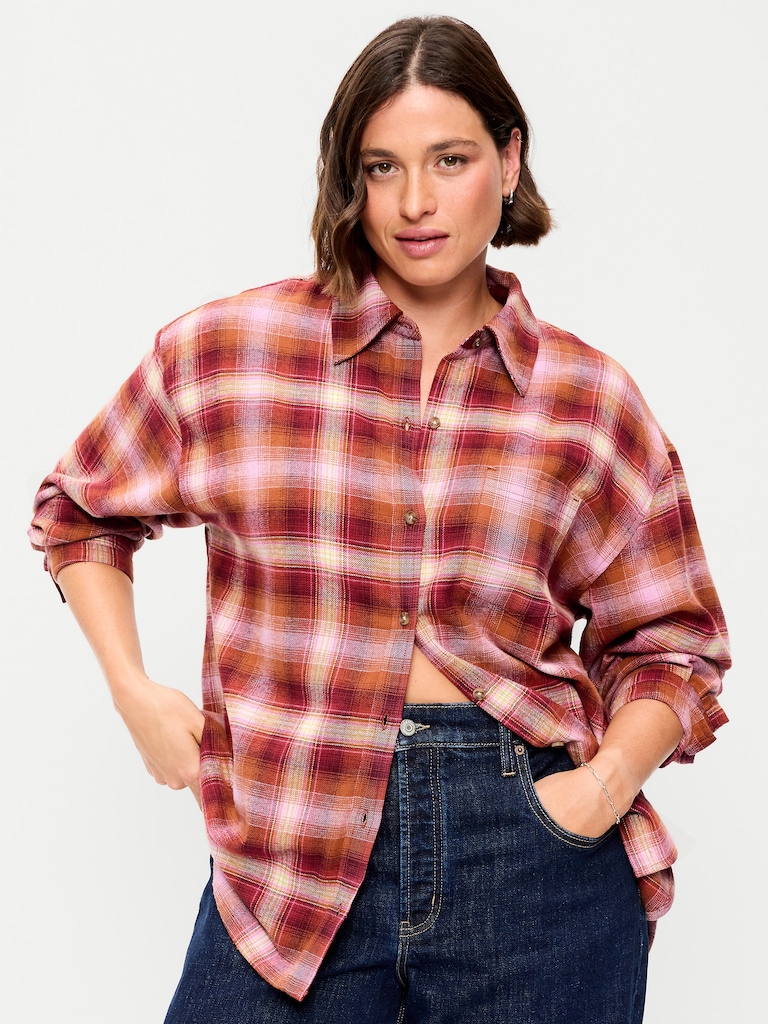 Oversized Button-Down Boyfriend Flannel Shirt