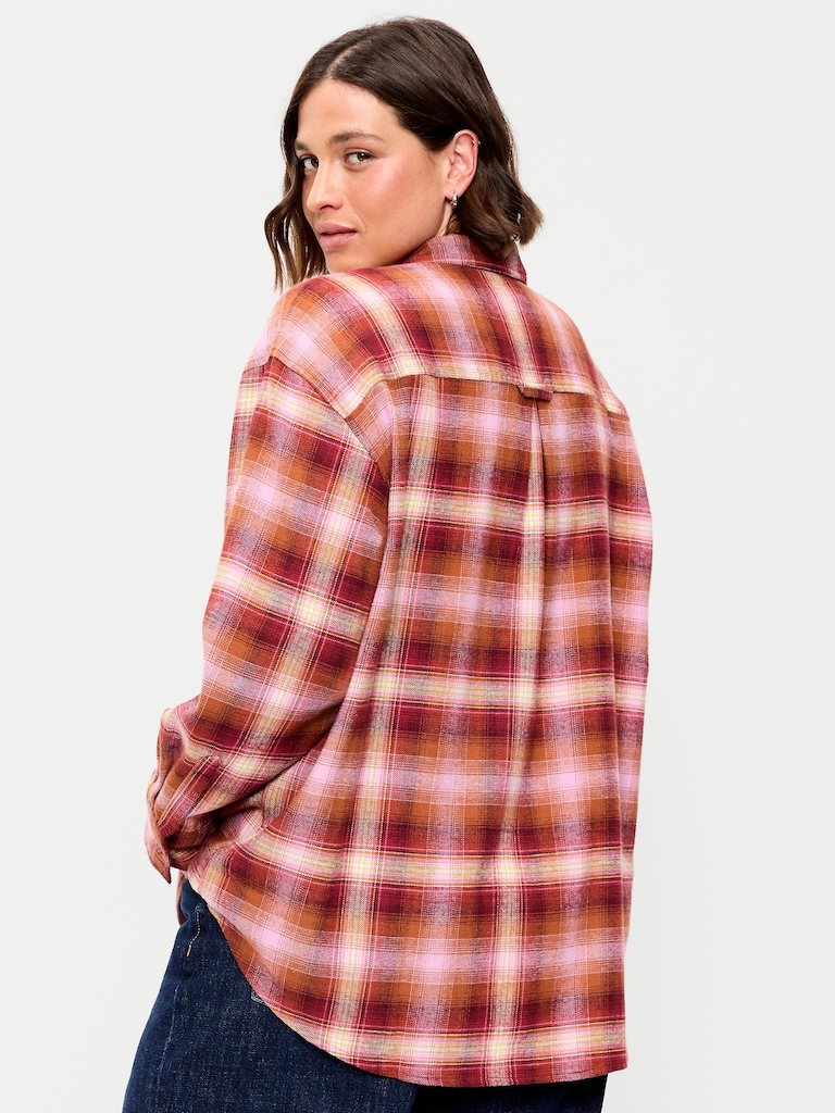 Oversized Button-Down Boyfriend Flannel Shirt