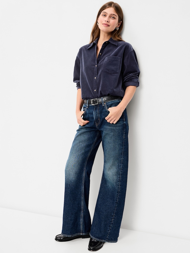Oversized Boyfriend Button-Down Corduroy Shirt