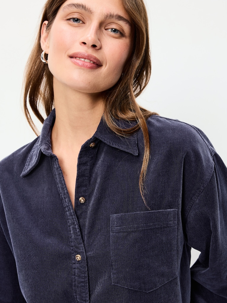 Oversized Boyfriend Button-Down Corduroy Shirt