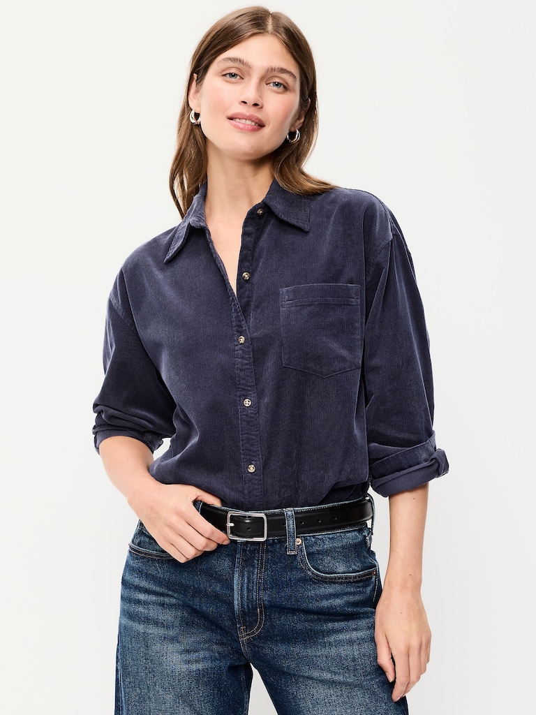 Oversized Boyfriend Button-Down Corduroy Shirt