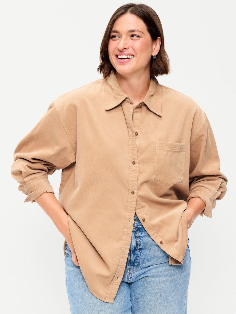Oversized Boyfriend Button-Down Corduroy Shirt