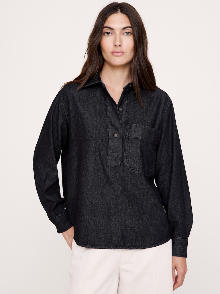 Relaxed Cotton Popover Shirt