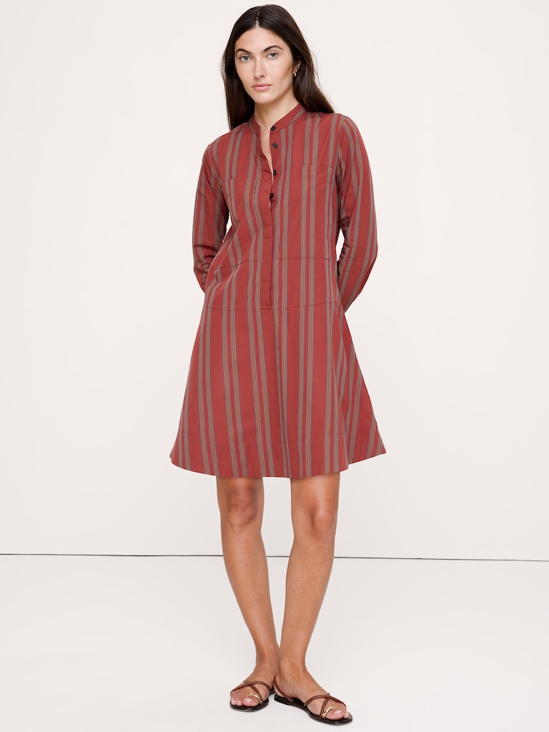 Cotton Trapeze Mini Shirt Dress