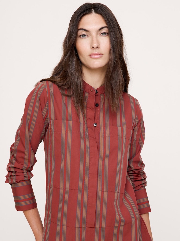 Cotton Trapeze Mini Shirt Dress