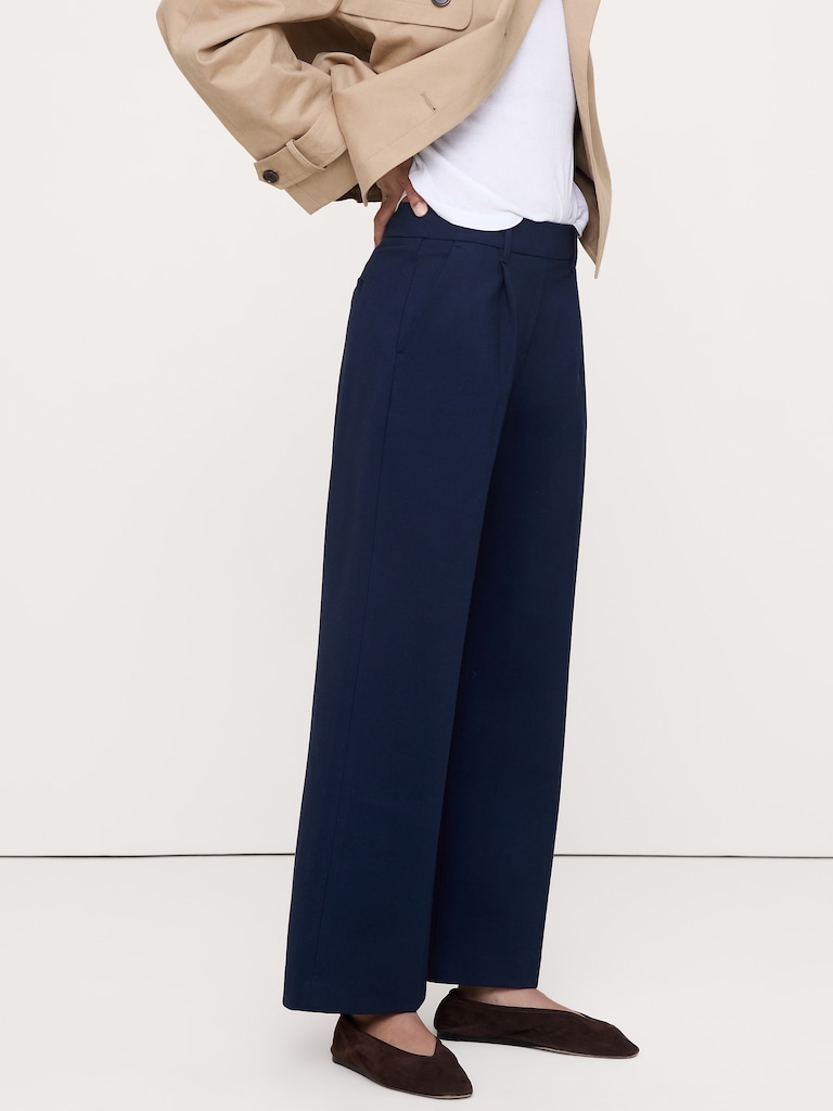 High-Rise Wide-Leg Drapey Ponte Pull-On Pant