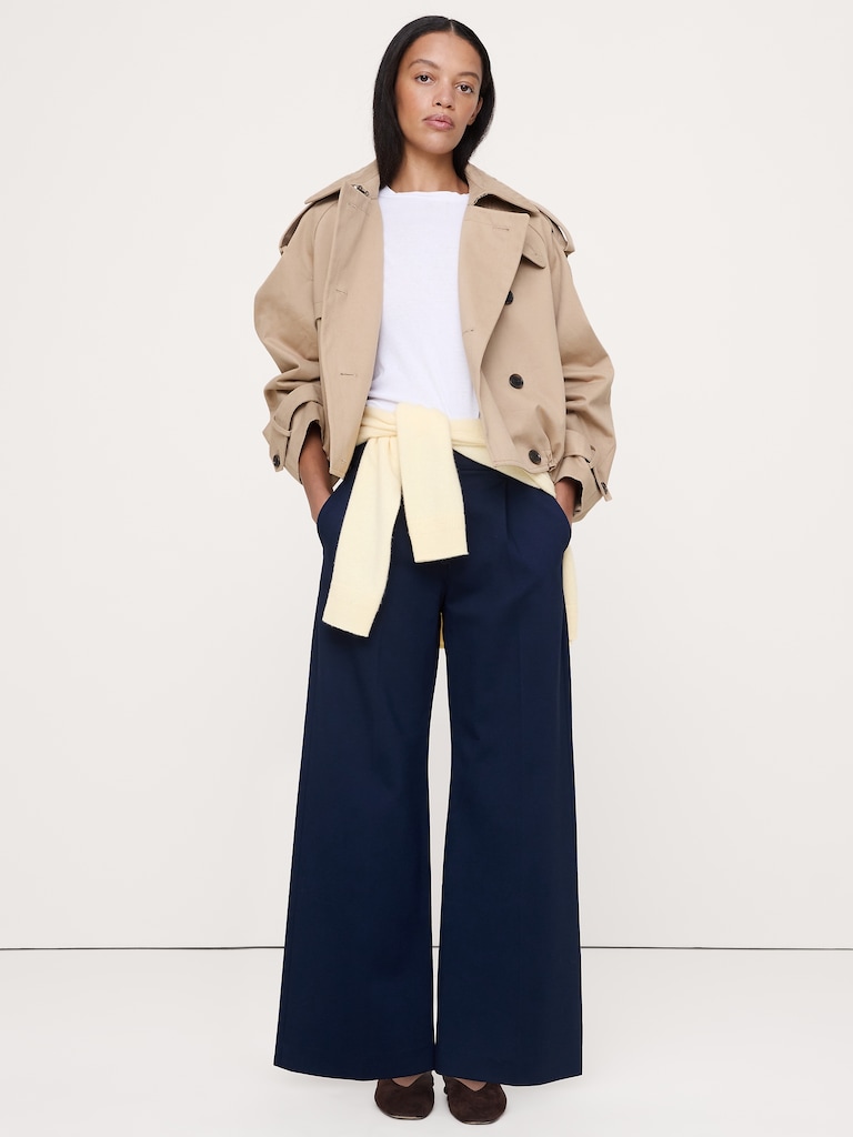 High-Rise Wide-Leg Drapey Ponte Pull-On Pant