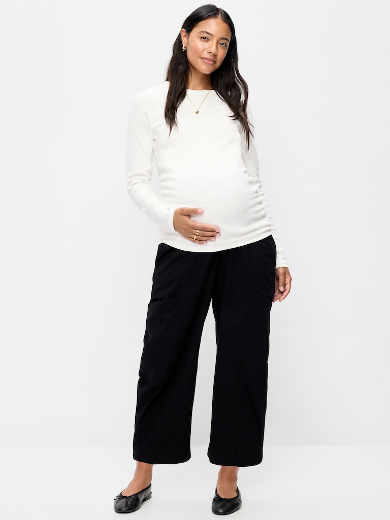 Maternity Rollover-Waist Barrel-Leg Ankle Pants